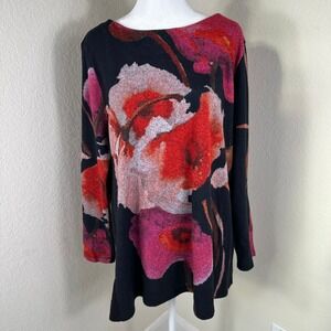 Soft Surroundings Tunic Top Women XL‎ Black Floral Art to Wear Lagenlook Stretch
